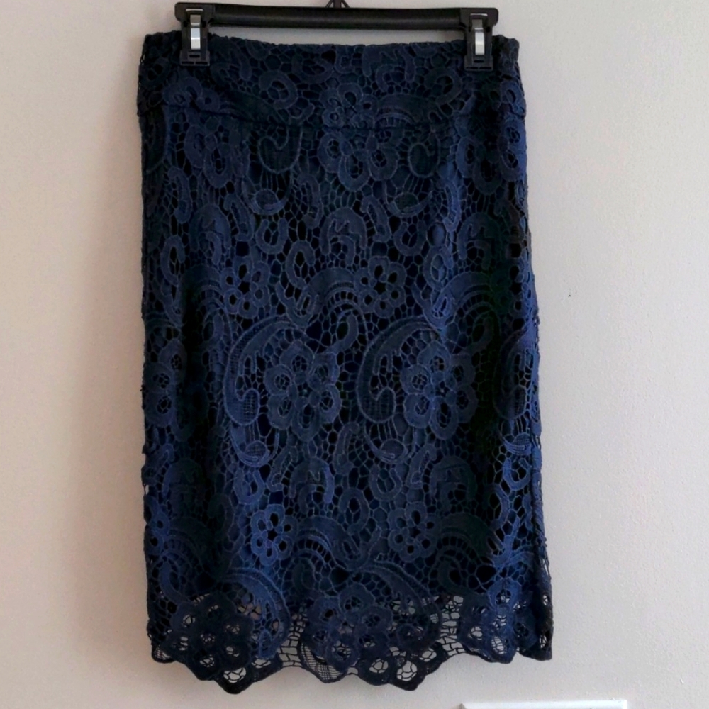 Navy lace crochet pencil skirt